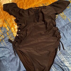 TiniBikini Black Swimsuit with Ruched Detail